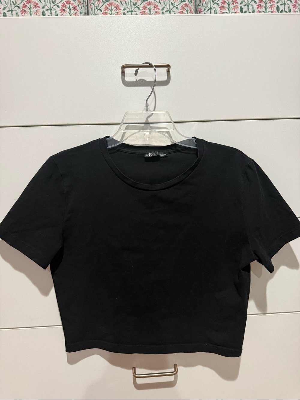 Zara Black Cropped Crewneck Cotton Tee L